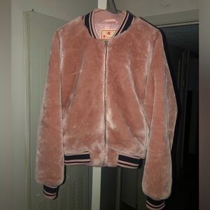 Champion Faux Fur Pink Zip Front Bomber Jacket